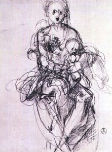 Studie av en madonna och ett barn (krita) av Jacopo Pontormo