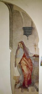 Bebådelsen, detalj av Jungfrun (Fresco av Jacopo Pontormo