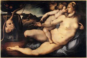 Venus och Amor (Venus och Amor) Målning av Jacopo Carrucci dit il Pontormo (Pontormo) (1494-1556) 1532-1534 Dim 128x197 cm Florens, Accademia Gallery Italien