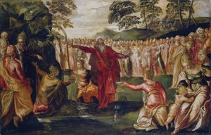 Moses slår mot klippan, ca 1555-70 (olja på duk) av Jacopo Robusti (workshop of) Tintoretto
