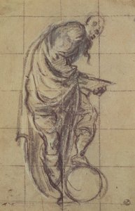 En filosof som står på en jordglob (kol på papper) av Jacopo Robusti Tintoretto