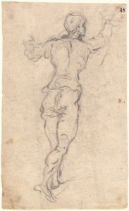 A Striding Youth with His Arms Raised, Seen from Behind, ca 1579 (kol på havregrynspapper) av Jacopo Robusti Tintoretto