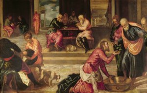 Kristus som tvättar lärjungarnas fötter av Jacopo Robusti Tintoretto