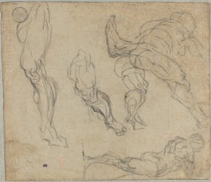Figurer och ben, 1575-80 (svart krita på lagt papper) av Jacopo Robusti Tintoretto