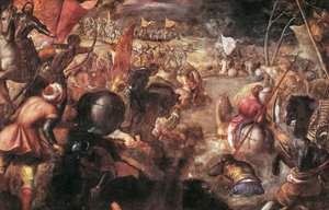 Francesco II Gonzaga slåss i slaget vid Taro mot Charles VIII av Frankrike 1495 av Jacopo Robusti Tintoretto