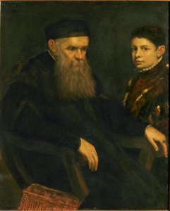 Gammal man och pojke (målning på duk)
