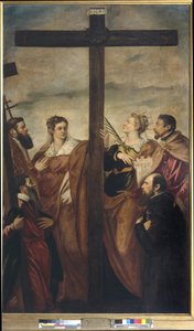 Saints Helena, Barbara, Andrew, Macarius, en annan helgon och en hängiven dyrkar korset, ca 1560 (olja på duk) av Jacopo Robusti Tintoretto