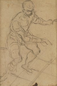 Sittande man sett från ovan (svart krita på papper) (recto) (se 160813 för a tergo) av Jacopo Robusti Tintoretto