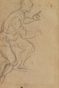 Sittande man sedd underifrån (svart krita på papper) (verso) (se 160812 för recto) av Jacopo Robusti Tintoretto