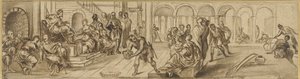 Salomo och drottningen av Saba, ca 1600 (penna på papper) av Jacopo Robusti after Tintoretto