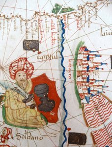 Egypten och Röda havet detalj från en renässanskarta över Europa, Jacopo Russo (efter) 1528
