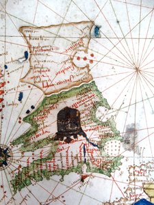 England, Wales och Skottland, från en renässanskarta över Europa, Jacopo Russo (efter), 1528