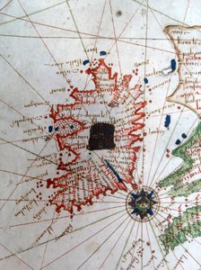 Irland, detalj från en renässanskarta över Europa, Jacopo Russo (efter), 1528