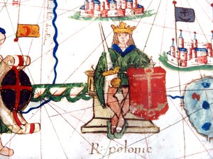 detalj av kungen av Polen från en renässanskarta över Europa, Jacopo Russo (efter), 1528 av Jacopo Russo