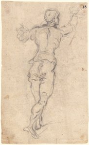 En strid ungdom med höjda armar, sedd bakifrån av Jacopo Tintoretto