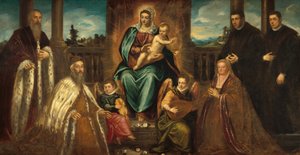 Doge Alvise Mocenigo och familj före Madonnan och barnet av Jacopo Tintoretto