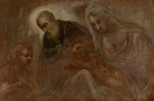 Den heliga familjen med den unge Johannes döparen av Jacopo Tintoretto