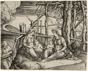 Den heliga familjen med St. Elisabeth och Johannesknaben av Jacopo de Barbari