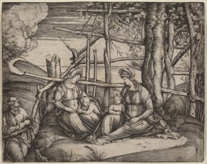 Den heliga familjen med den heliga Elisabet och den lille Johannes Döparen av Jacopo de