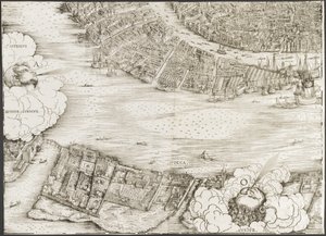 Utsikt över Venedig [nedre vänstra kvarteret], 1500. av Jacopo de Barbari