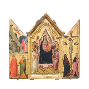 Madonna och barn tronade med helgon och änglar, ca 1320-1325 (tempera på trä)