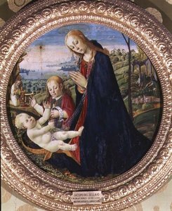 Tillbedjan av Kristusbarnet (panel) av Jacopo del Sellaio
