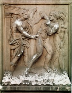 Adam och Eva jagar på det jordiska paradiset lågpräglad marmor av Jacopo Della Quercia (1374/8-1438) 1430-1435 Dim. 86x68 cm Bologna Chiesa di San Petronio