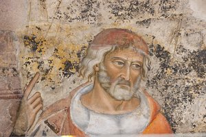 Porträtt av Isokrates eller Demosthenes, detalj från allegorin om retorik (fresk)