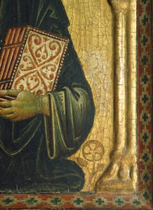 Återlösaren med Madonnan och de heliga, av Meliore Toscano eller Meliore di Jacopo (ca 1255-1285), tempera och guld på panel, 85x210 cm, Detalj