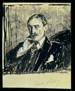 Porträtt av den franske författaren Paul Ambroise Valery (1871-1945) (bläck på papper) av Jacques Emile Blanche