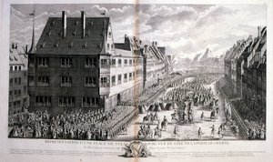 18. Jahrhundert Illustration von Ludwig XV., König von Frankreich, regierte 1715-1774, zieht durch die Rue de Strasbourg, Paris.