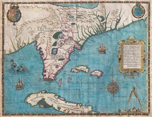 Karte von Florida und Kuba von Jacques Le Moyne