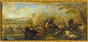 En strid mellan kristna och muslimer ... (olja på duk) av Jacques (1621-76) Courtois