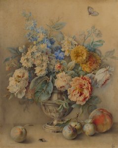 Blommor i en Silver Caster, Frukt i förgrunden, 1700-talet.