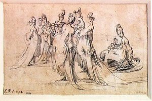 Grupp av kvinnor (penna och bläck på papper) av Jacques Bellange