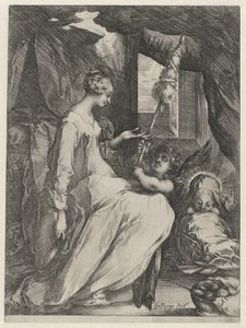 Jungfru Maria snurrar med Kristusbarnet och en ängel Mary med barn och en ängel som håller i en stav av Jacques Bellange