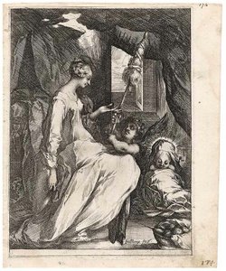 Jungfrun och barnet med distaff och en ängel av Jacques Bellange