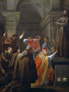 Påven Nicholas V i den helige Franciskus av Assisis grav, målning av Jacques Blanchard (1600-1638)