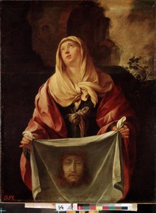 ""Saint Veronica"". Den heliga slöjan representerar Kristi ansikte vars svett Veronique skulle ha torkat av under uppstigningen till Golgata. Målning av Jacques Blanchard (1600-1638) 1633-1634 Mått 127x98 cm Eremitagemuseet, Sankt Petersburg (Saint-Peters