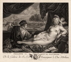 Filip II och hans älskarinna efter Tizian, ca. 1780 av Jacques Bouillard