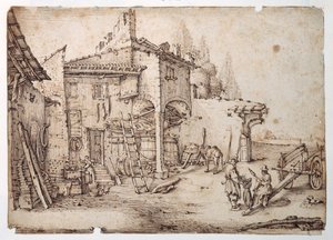 A Italian Farmyard (penna & brunt bläck på papper) av Jacques Callot
