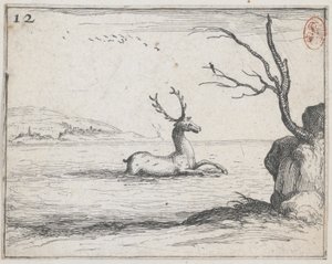 En hjort i vattnet - nej. 12 från serien av Jacques Callot