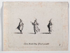 En musicerande dam och två kavaljerer, från ... (gravyr) av Jacques Callot