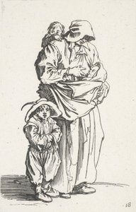 En mamma och hennes tre barn, från The Beggars (La mere et ses trois enfants) av Jacques Callot
