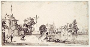 En väg längs flodstranden (penna & brunt bläck på papper) av Jacques Callot