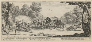 Ett överfall på en postdiligens, bild 8 i serien ”Krigets fasor” av Jacques Callot
