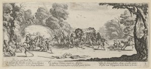 Anfall mot en diligens, blad 8 ur serien "Krigets fasor" av Jacques Callot