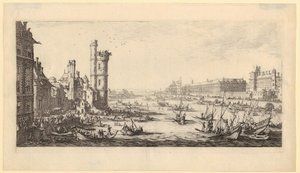 Vy över Louvren, blad 1 i serien ”De två stora vyerna över Paris” av Jacques Callot