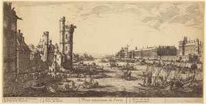 Vy över Louvren, blad 1 ur serien ”De två stora vyerna över Paris” av Jacques Callot