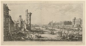 Vy över Louvren, blad ur serien "Två stora vyer över Paris" av Jacques Callot